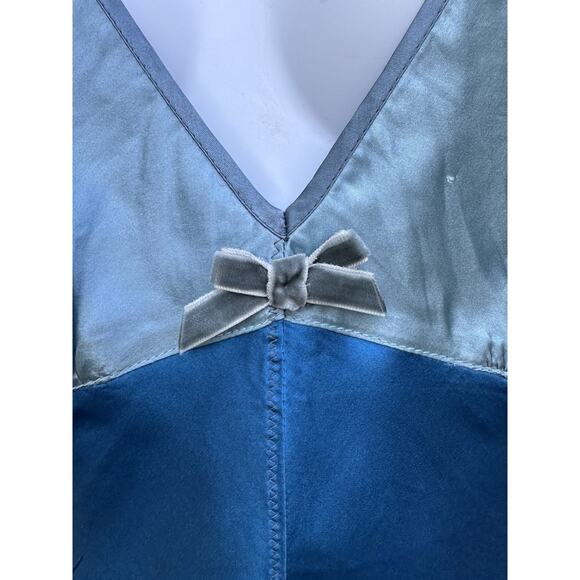 Gold Hawk silk camisole tank Color block Lightblue Teal Velvet Trim Y2K 90s Sz S - Picture 5 of 8